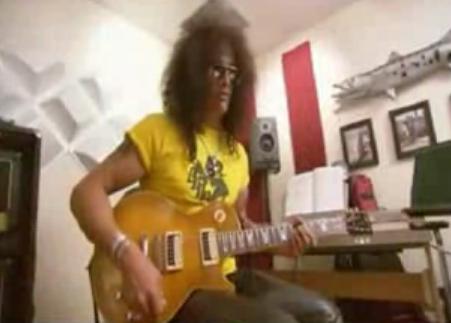 Slash, during the recording sessions of his Guitar Battle song.